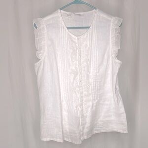TWEEDS Women’s 100% Linen Sleeveless White Blouse size Large
